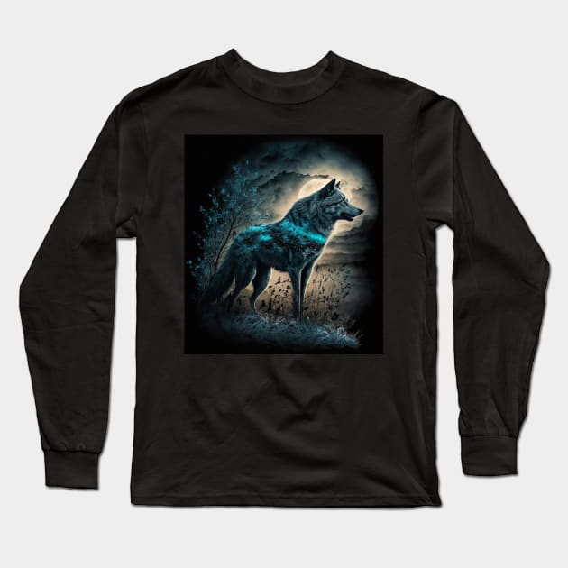 Wolf with teal spark Long Sleeve T-Shirt by KoolArtDistrict